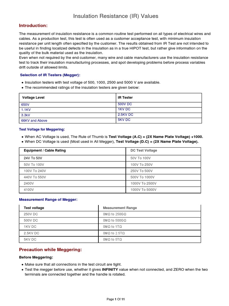 Transformer Insulation Resistance Values | PDF | Transformer ...