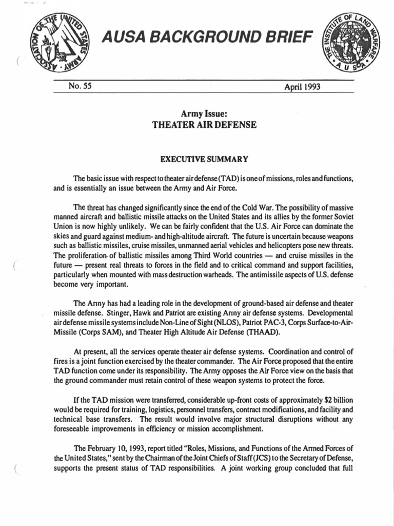Theater Air Defense: Army vs. Air Force | PDF | Anti Aircraft Warfare ...