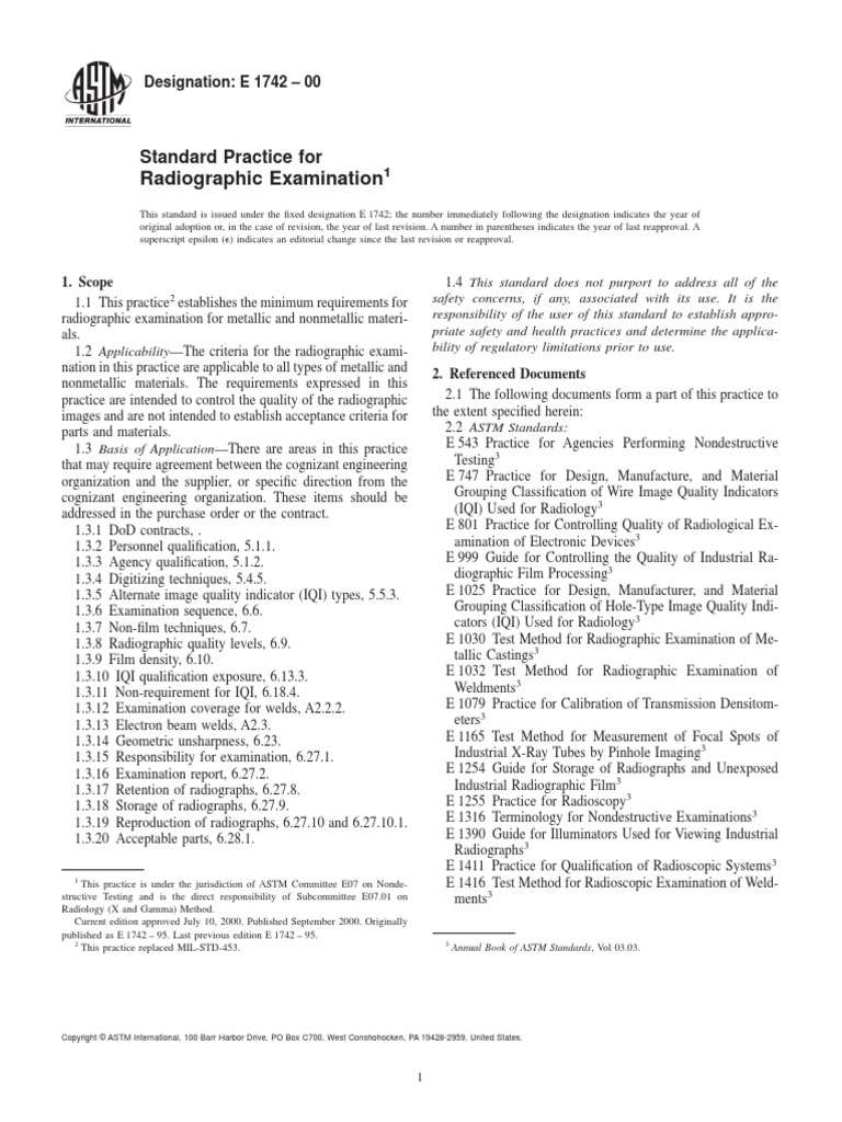 ASTME1742Radiographic ExaminationEddy Current Testing PDF