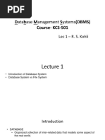 Database Management Systems (DBMS) Course-KCS-501: Lec 1 - R. S. Kohli