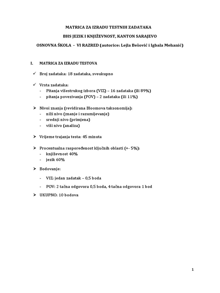 Testni Zadaci - 6. Razred - 100 Pitanja KONAČNA | PDF