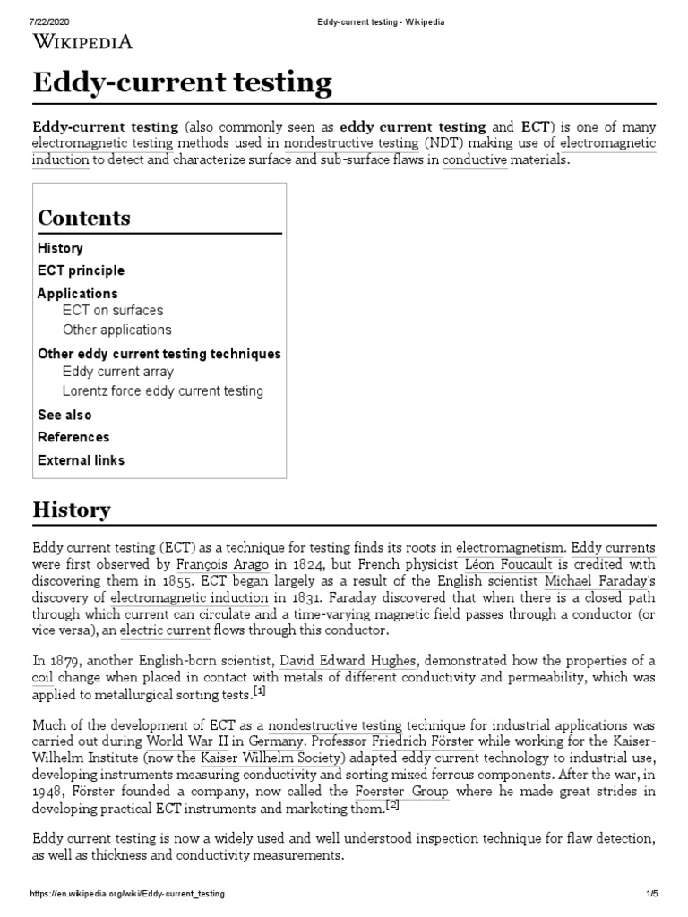 EddyCurrent Testing Wikipedia PDF PDF Mechanical Engineering