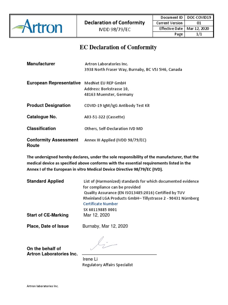 EC Declaration of Conformity - COVID-19 | PDF