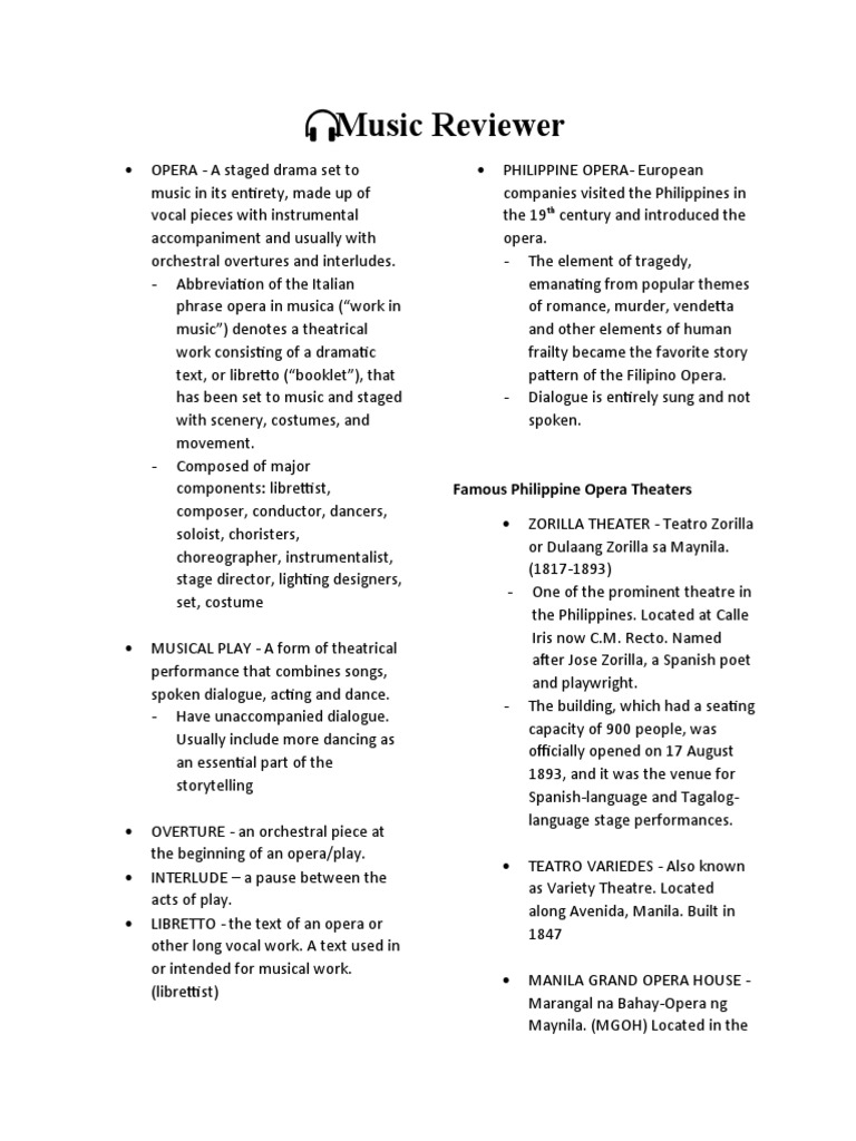 Music Reviewer Famous Philippine Opera Theaters PDF Opera Manila