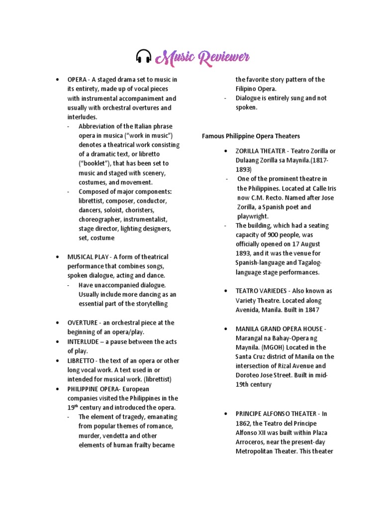 Grade 10 MAPEH 4th Quarter Review | PDF | Manila | Opera