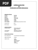 Curriculum Vitae OF Phumlani Clifford Mahlalela: Personal Details