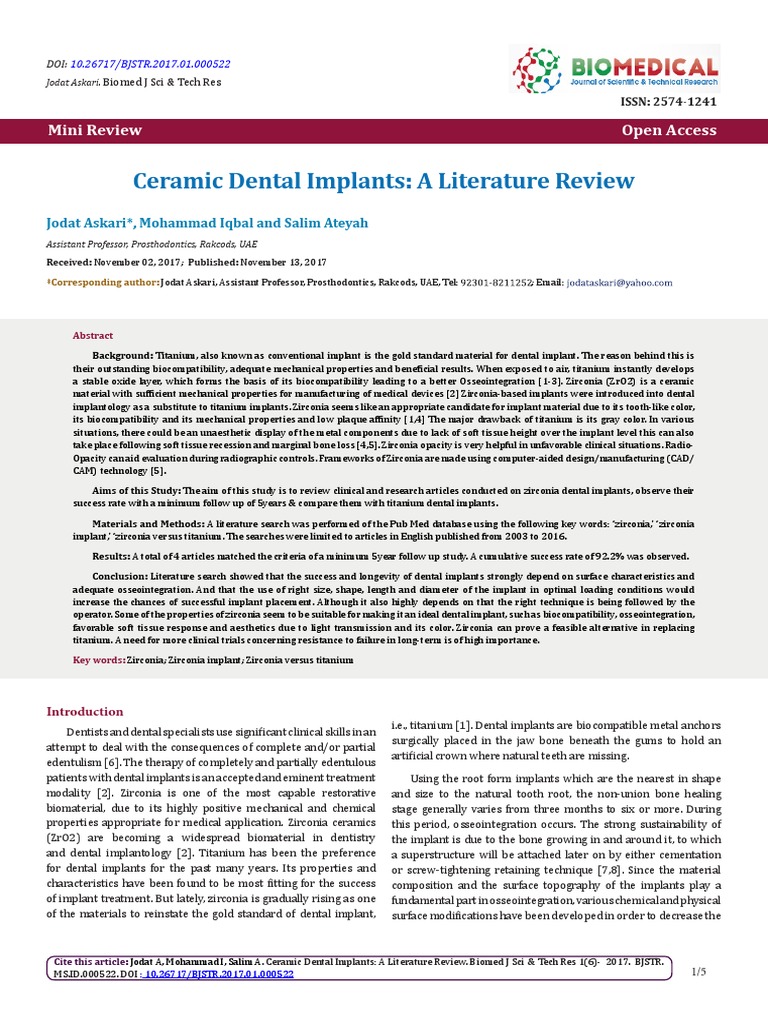 Ceramic Dental Implants A Literature Review PDF Dental Implant