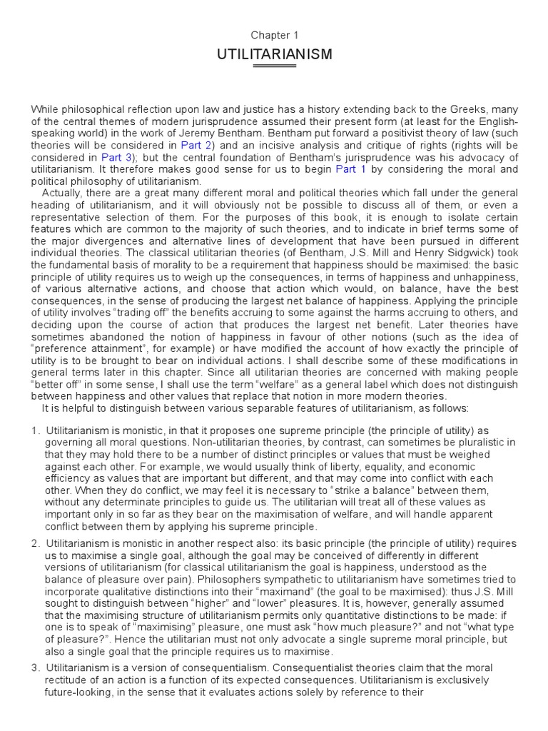 Chapter 1 Utilitarianism Pdf Pdf Utilitarianism Justice