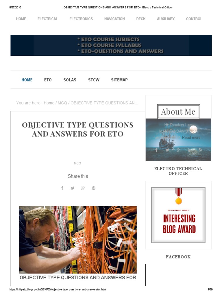 OBJECTIVE TYPE QUESTIONS AND ANSWERS FOR ETO Electro Technical