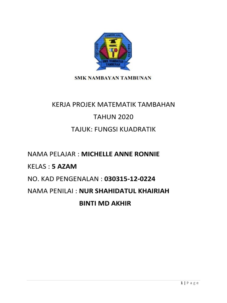 Addmath Sabah 2020 Fungsi Kuadratik Parabola Cat Pdf