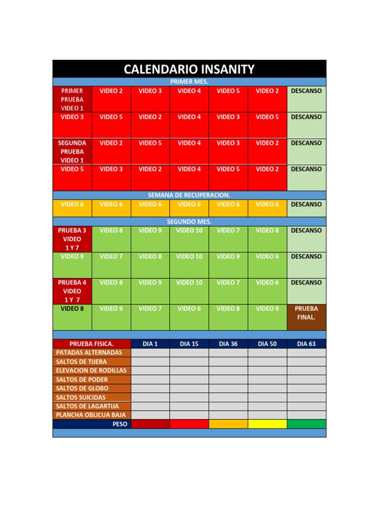 Calendario Insanity | PDF | Cocina, comidas y vino | Hogar, jardinería ...