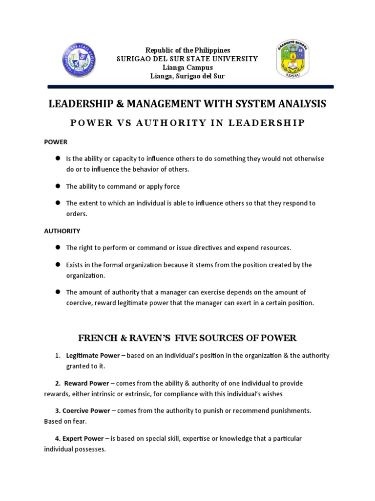 Leadership Power vs Authority Insights | PDF | Power (Social And ...