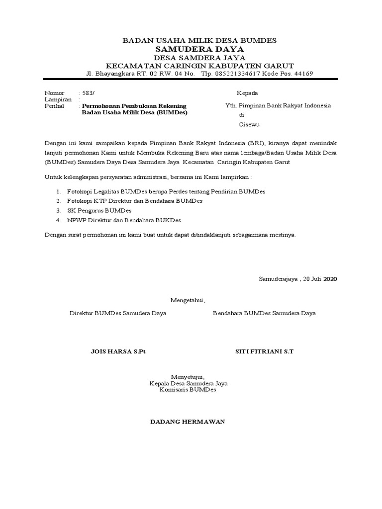 Www Format Administrasi Desa Blogspot Com Surat Permohonan Buka Rekening Untuk Bumdes