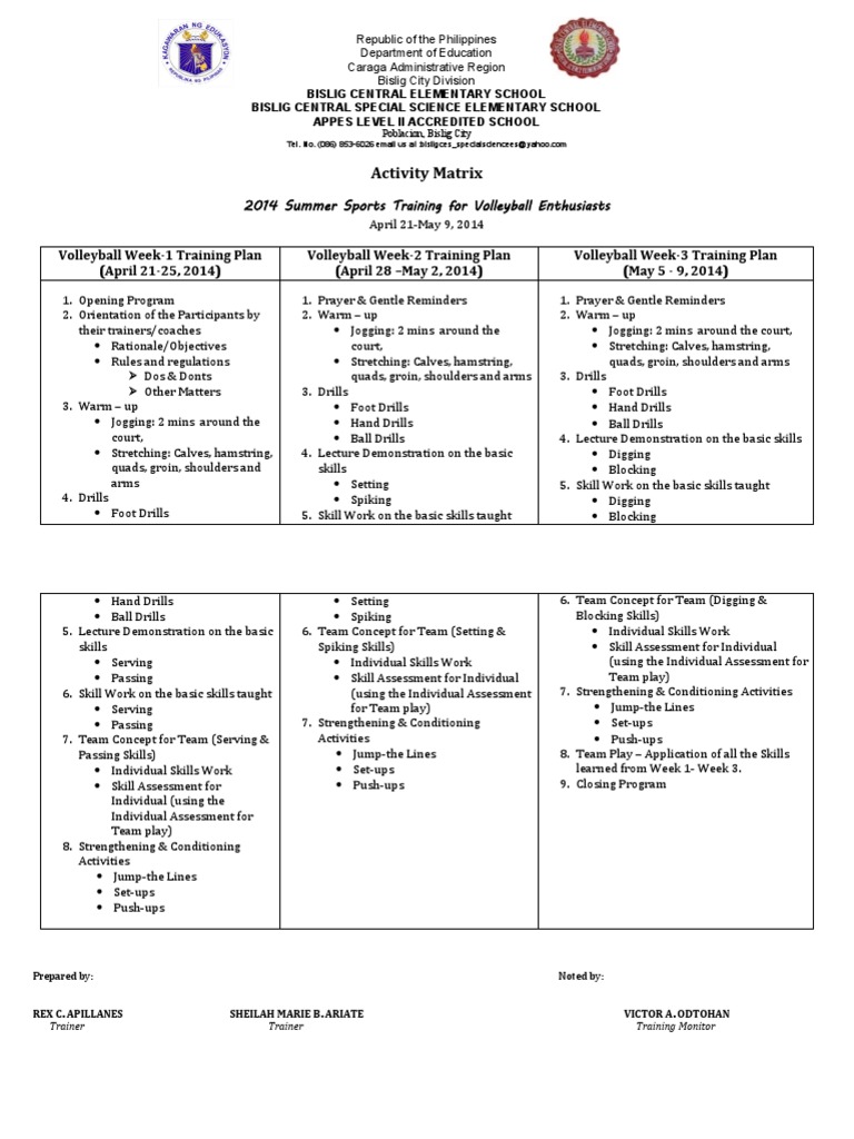 Activity Matrix 2014 Summer Sports Training For Volleyball Enthusiasts
