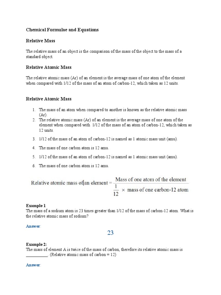 Molar Mass and Relative Atomic Mass | PDF | Mole (Unit) | Gases