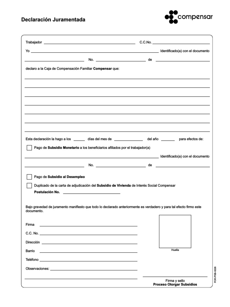 Declaracion juramentada compensar