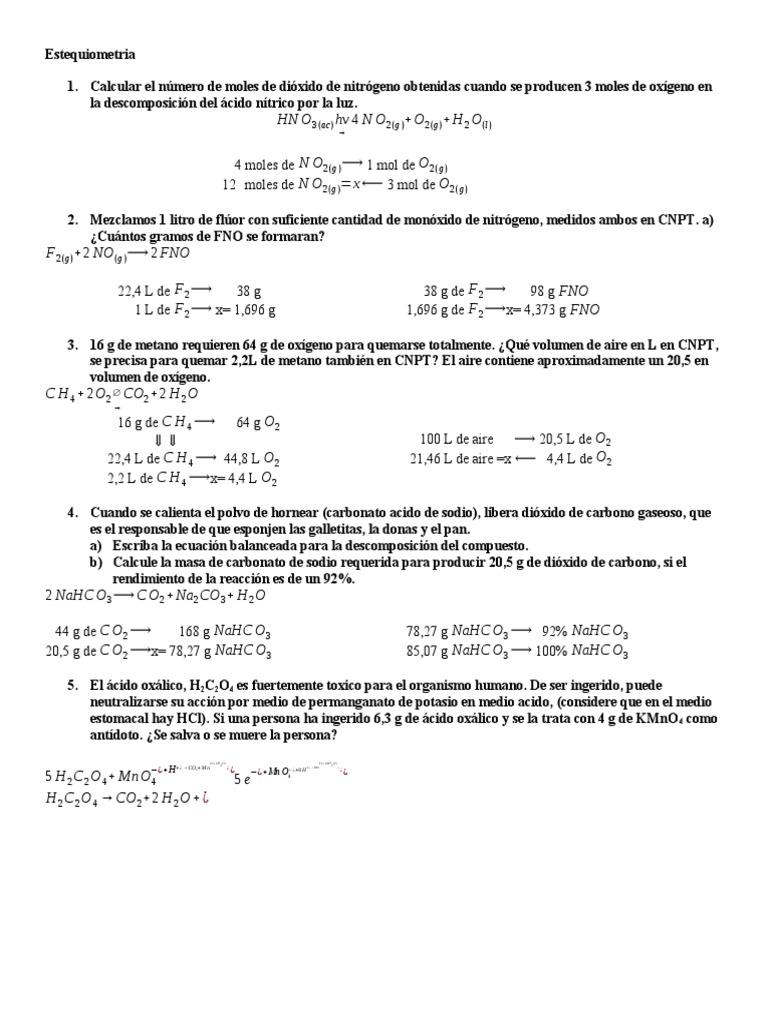 Ejercicios Resueltos de Estequiometria 1 | PDF | Oxígeno | Mole (Unidad)