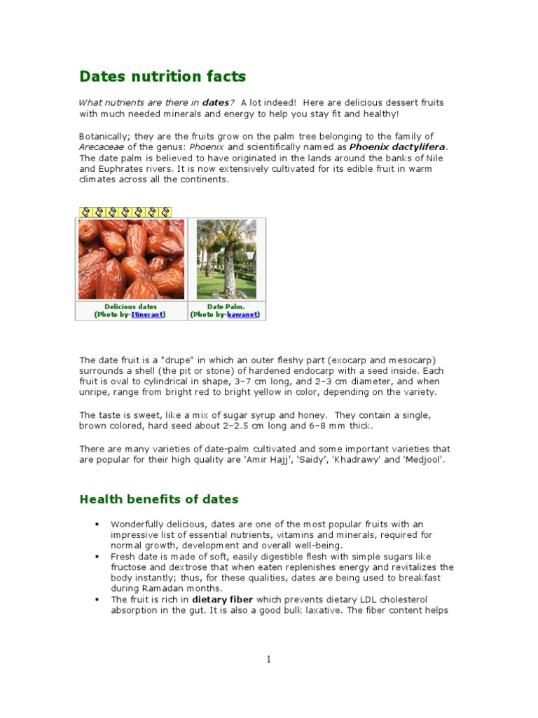 Dates Nutrition Facts | PDF | Vitamin | Apple