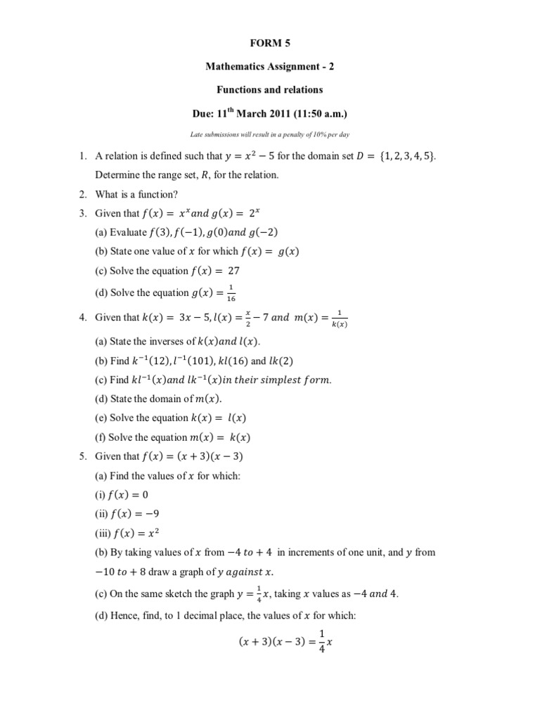 CXC Math Practice Functions and Relations Questions | PDF