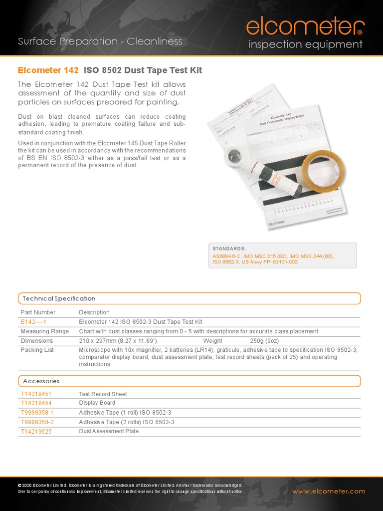 Surface Preparation Cleanliness ISO 8502 Dust Tape Test Kit PDF