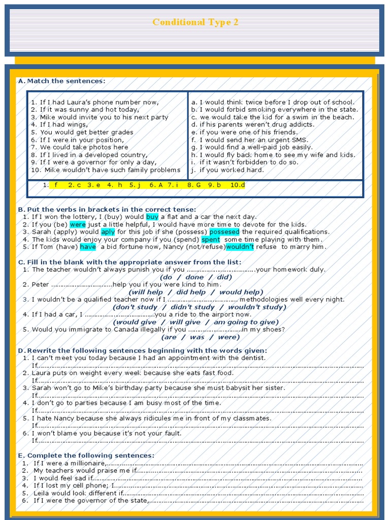 Conditional Type 2: A. Match The Sentences | PDF | Language Mechanics ...