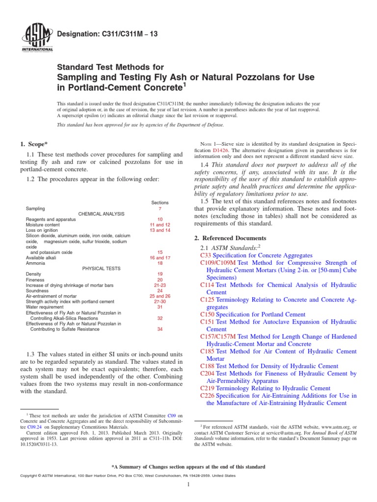 C311C311M 13 Standard Test Methods For Sampling and Testing Fly PDF