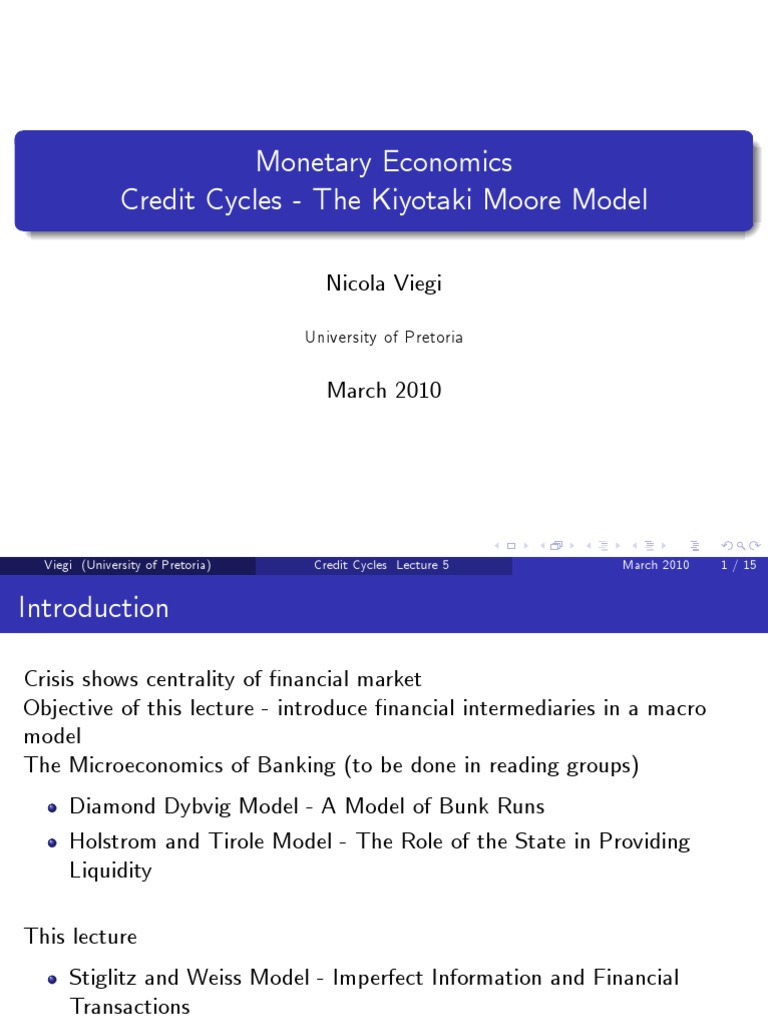 Economics Credit Cycles The Kiyotaki Moore Model Nicola