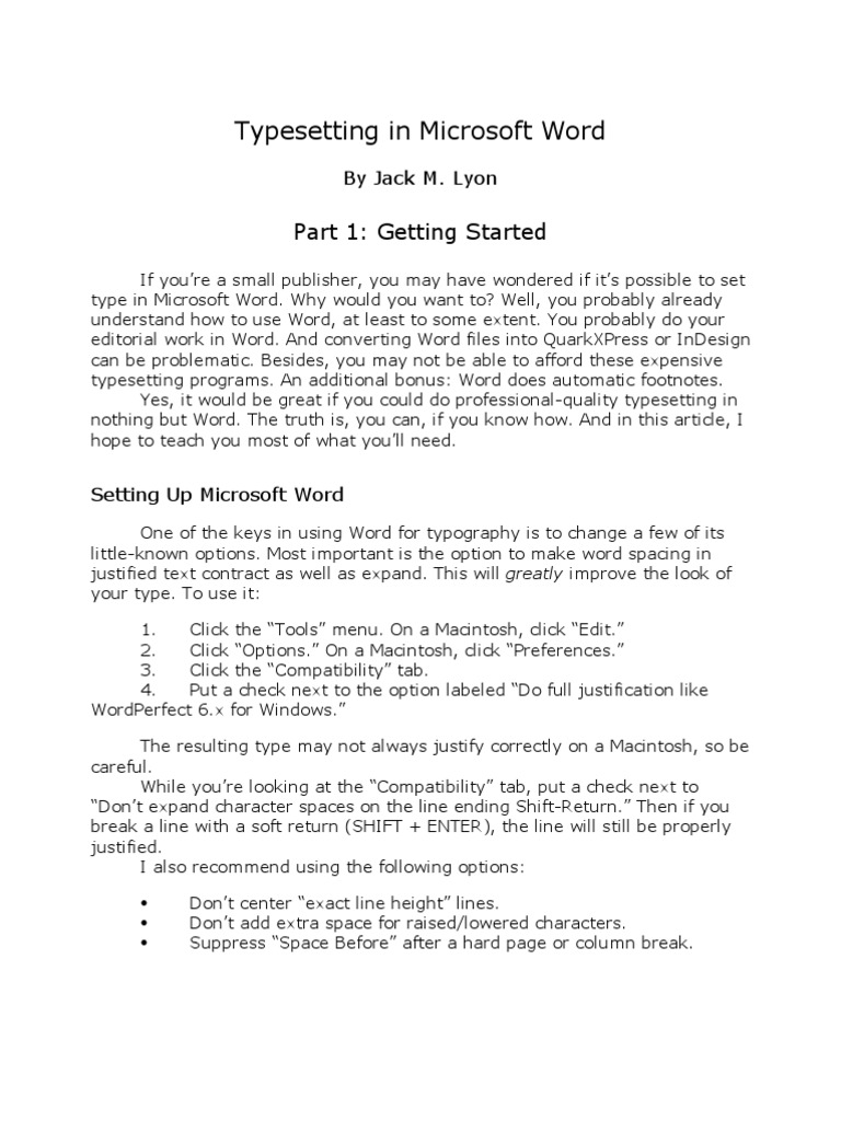 Typesetting in Microsoft Word: Part 1: Getting Started | PDF ...