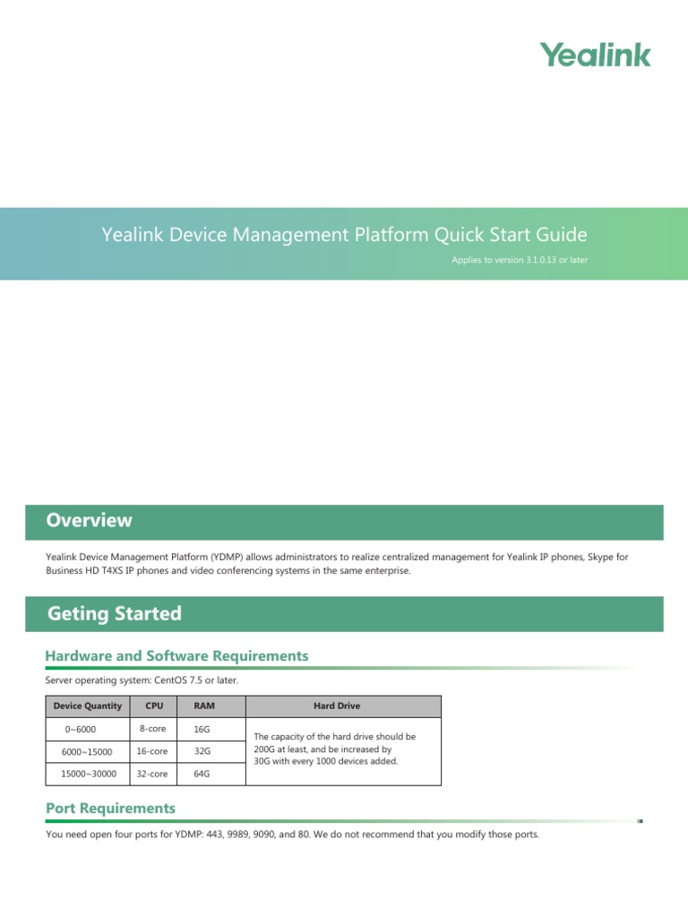 Yealink Device Management Platform Quick Start Guide Applies To