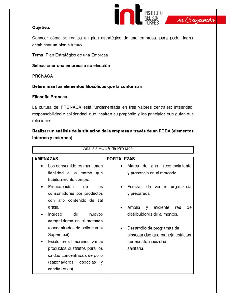 Plan Estratégico y FODA de PRONACA | PDF | Análisis FODA | Cliente