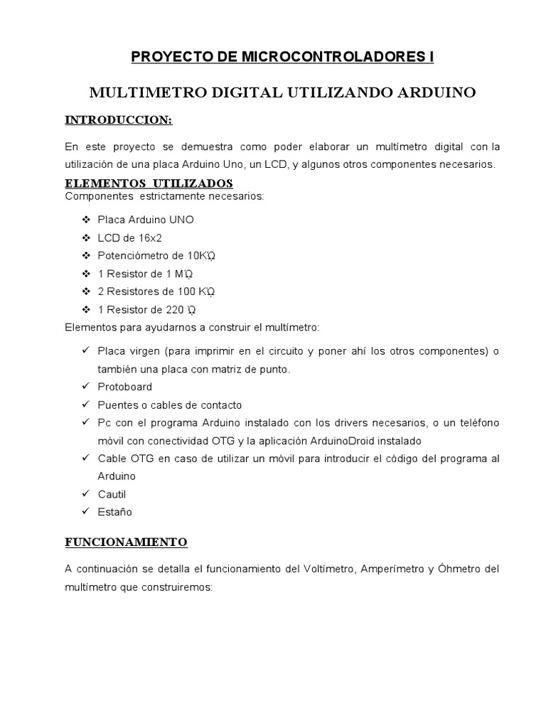 Multímetro Digital con Arduino Uno | PDF | Arduino | Resistor