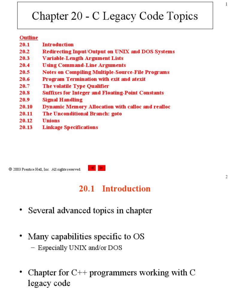 Chapter 20 - C Legacy Code Topics: 2003 Prentice Hall, Inc. All Rights ...