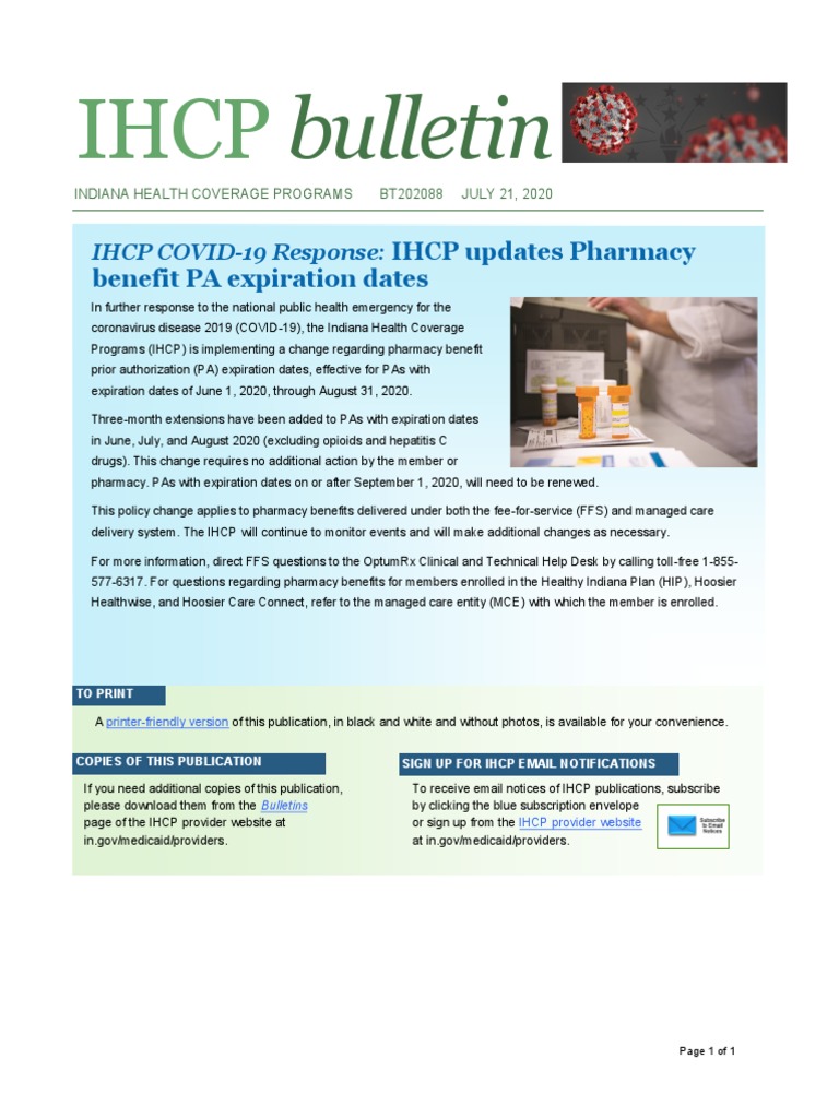 IHCP Updates Pharmacy Benefit PA Expiration Dates | PDF
