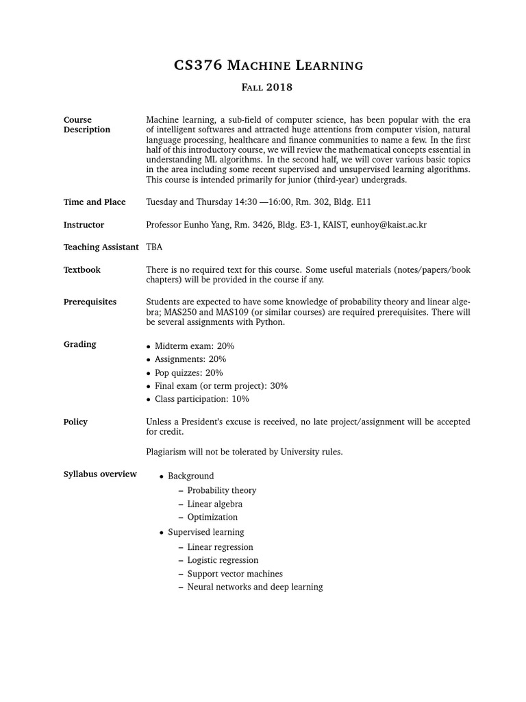 CS376: Intro to Machine Learning | PDF