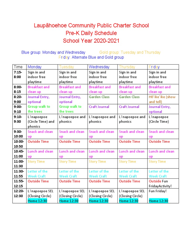 Laupāhoehoe Pre-K Daily Schedule 2021 | PDF | Foreign Language Studies