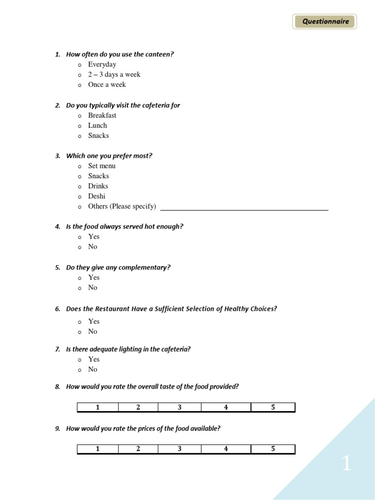 Canteen Feedback Questionnaire | PDF