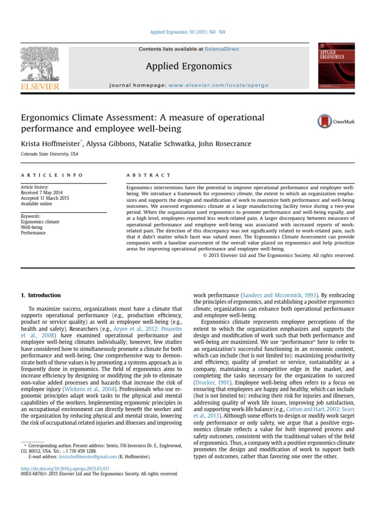 Ergonomics Climate Assessment Pdf Pdf Human Factors And Ergonomics Occupational Safety And Health