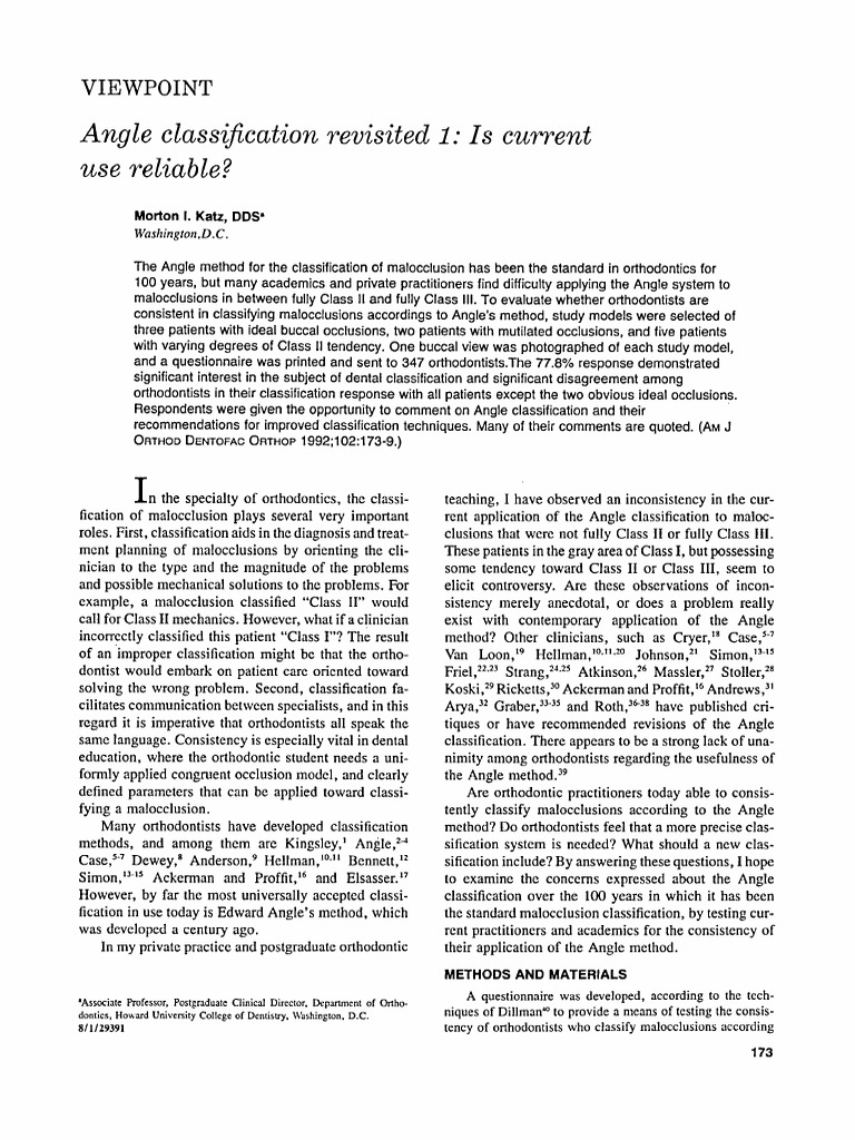 Angle Classification Revisited 1: Use Reliable?: Is Current | PDF ...