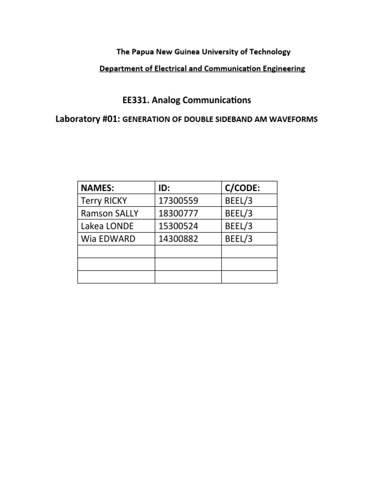 EE331. Analog Communications Laboratory #01 | PDF | Teaching Methods ...