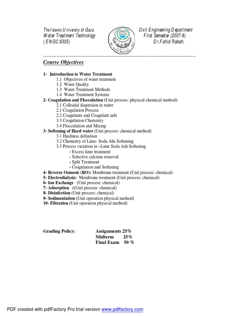 Water Treatment Course Outline PDF