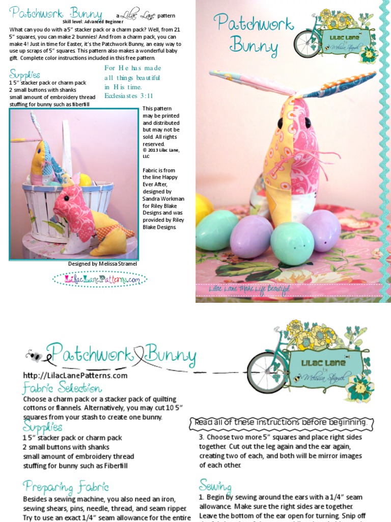 Patchwork Bunny: Supplies | PDF | Seam (Sewing) | Patchwork