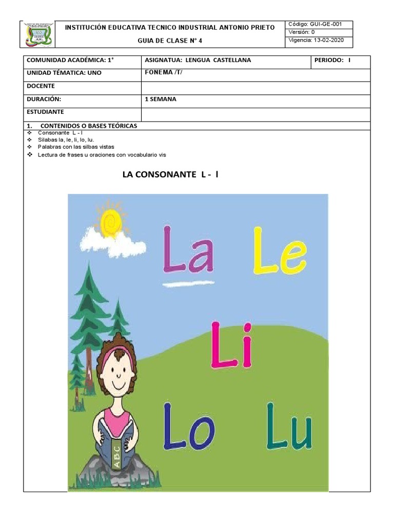 Silaba la le li lo lu worksheet