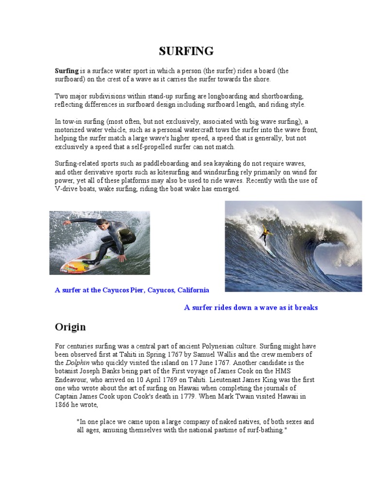 Surfing Is A Surface Water Sport in Which A Person PDF Water Sports
