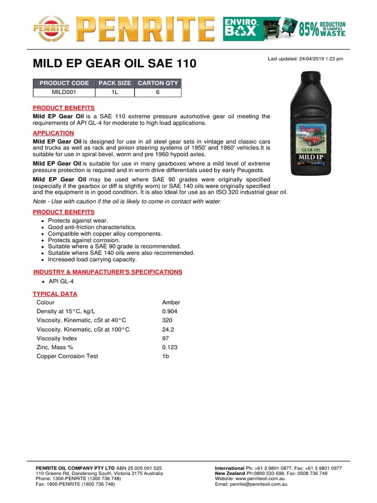 Mild Ep Gear Oil Sae 110 PDF