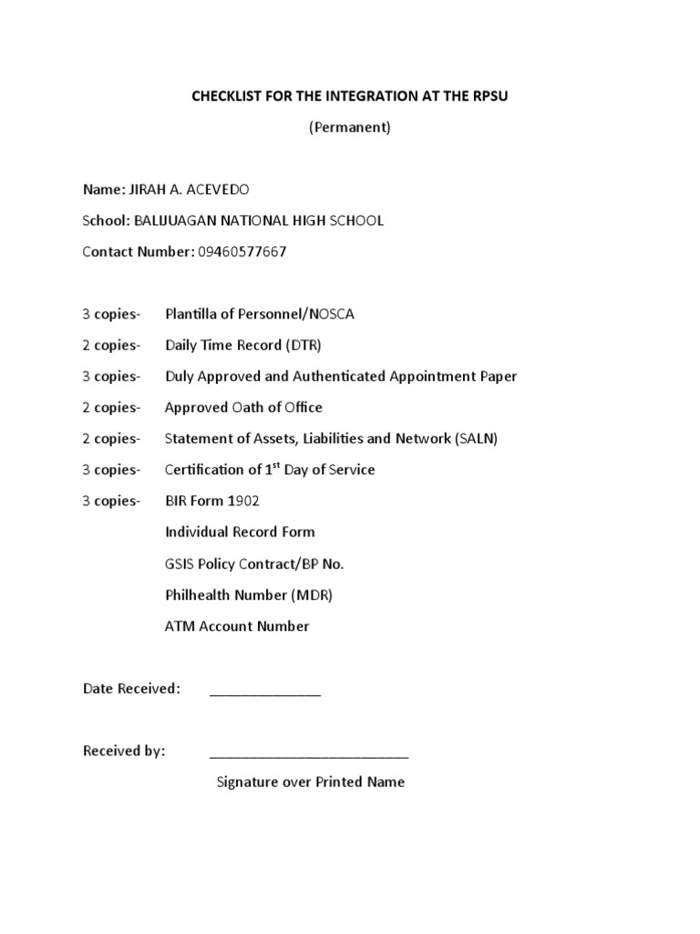 RPSU Integration Checklist Guide | PDF