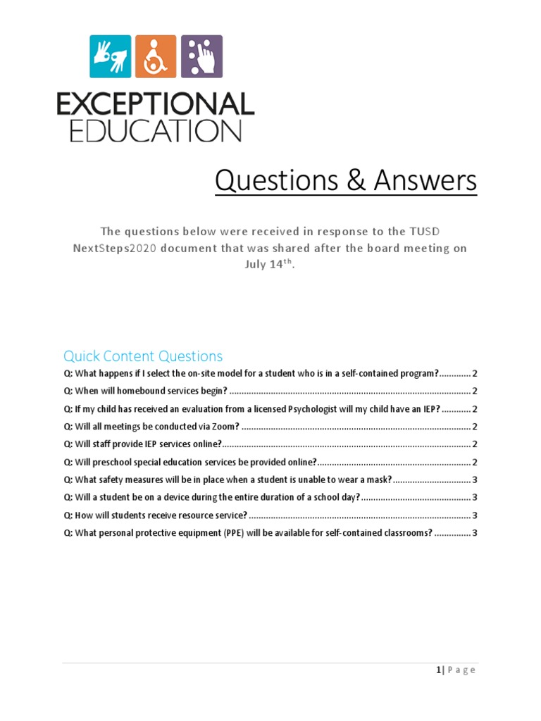 Questions & Answers | PDF | Individualized Education Program | Special ...