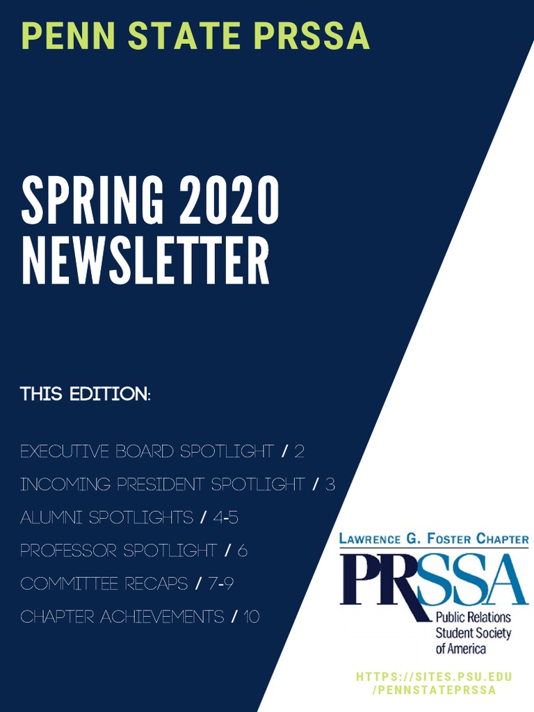 Penn State PRSSA Spring 2020 Newsletter | PDF | Public Relations | Business