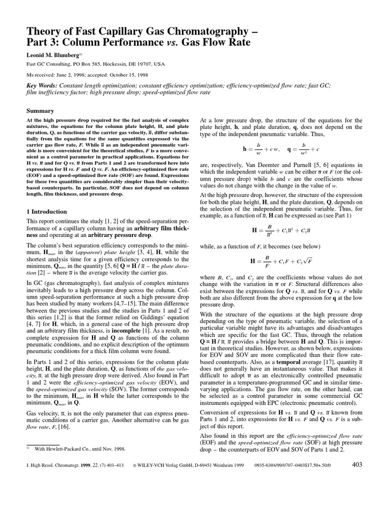 Theoretical Analysis of Column Performance and Optimization of Gas Flow