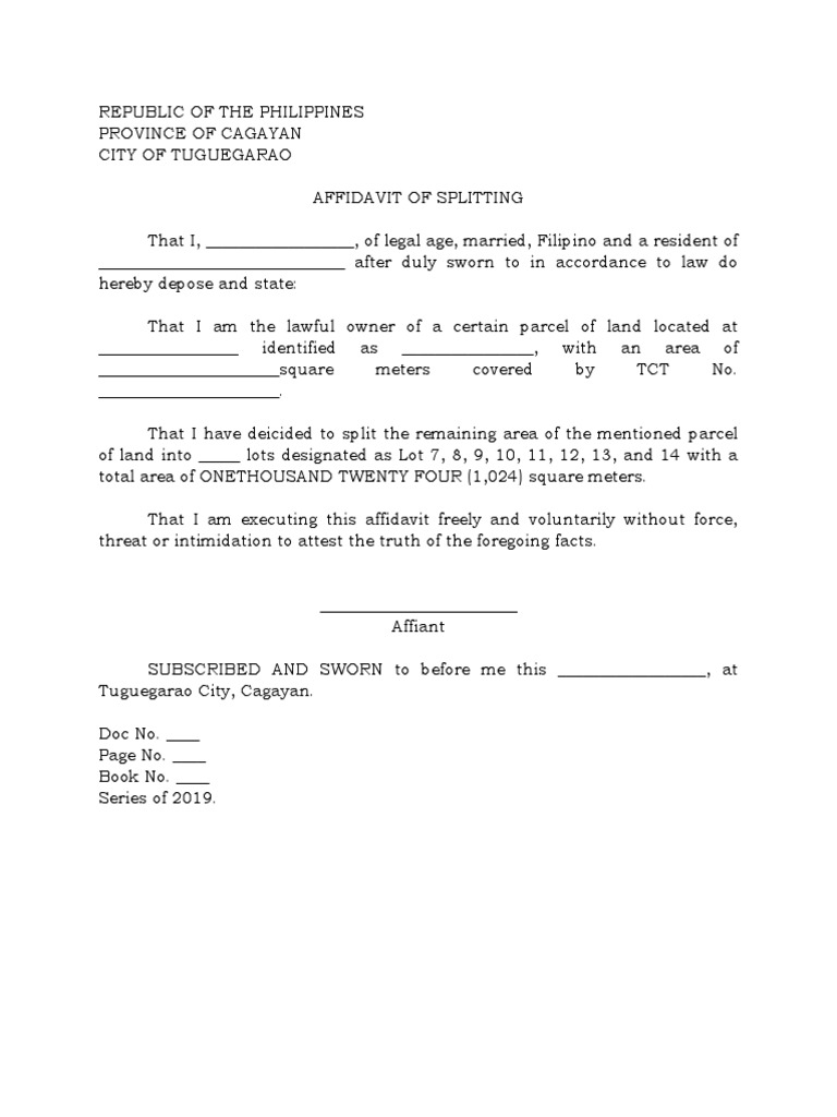 Affidavit of Splitting Land Title | PDF