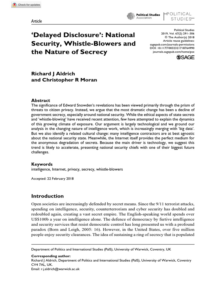 Aldrich-2019 - Delayed Disclosure' - National Se | PDF | United States ...
